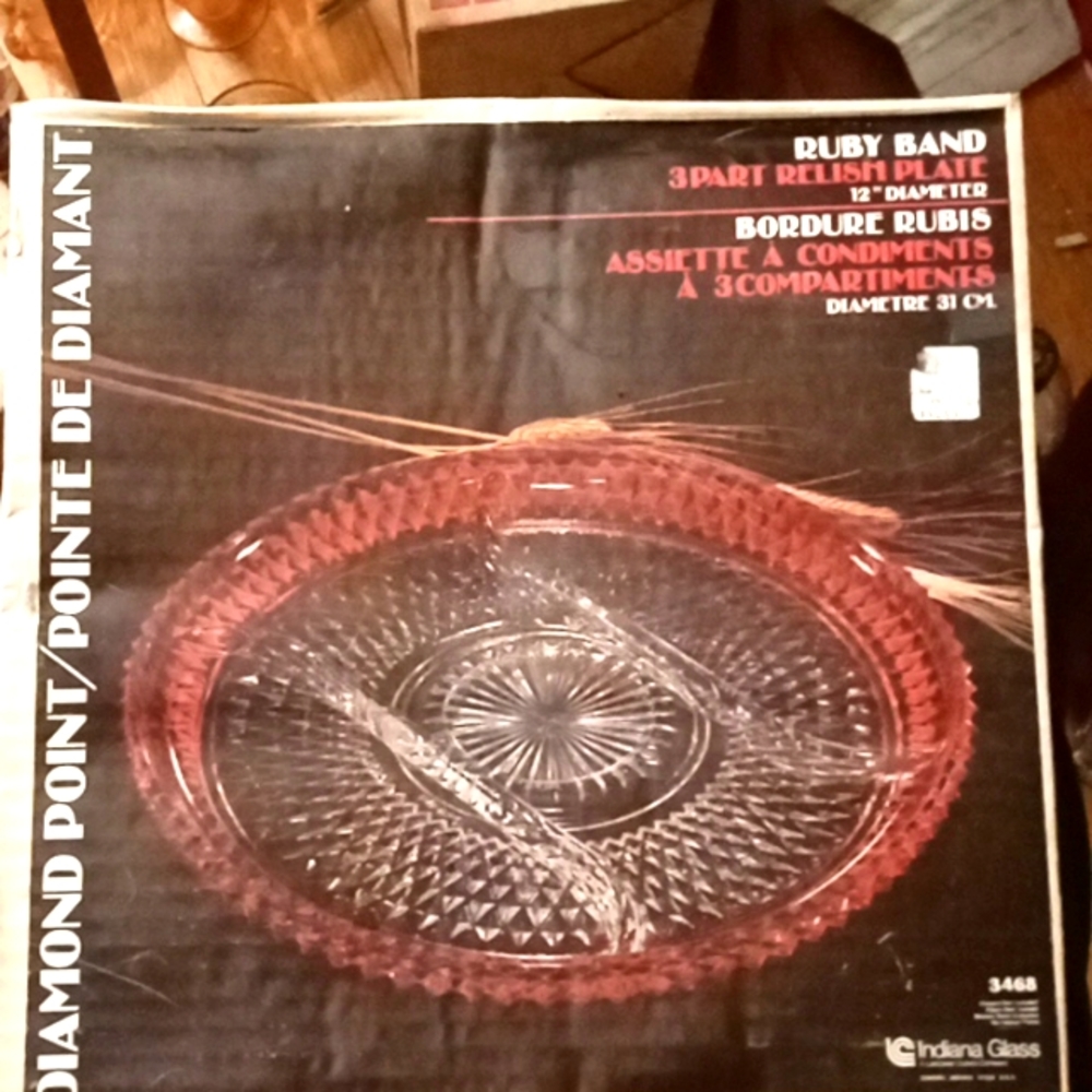 Diamond Point Ruby Band 3 part 12"inch Relish Plate.